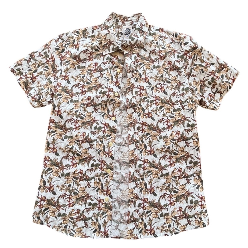 Kennington California Mens Floral Orchid Print Cotton Short Sleeve Shirt Brown M